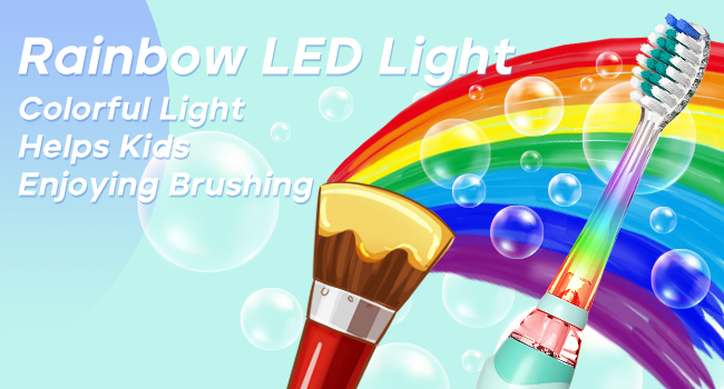 Rainbow LED light design, toothbrush with colorful light helps kids enjoying brushing