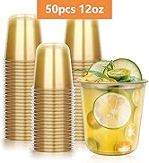 KesaPlan 50 Pcs Gold Plastic Cups, 12oz Disposable Stemless Wine Glasses for Cocktail Cute Clear ...