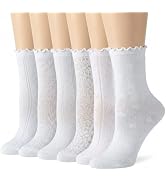 ARBINSON 6 Pairs Ruffle Socks for Women,Frilly Socks Women,Solid Color Cute Ankle Lettuce Edge So...