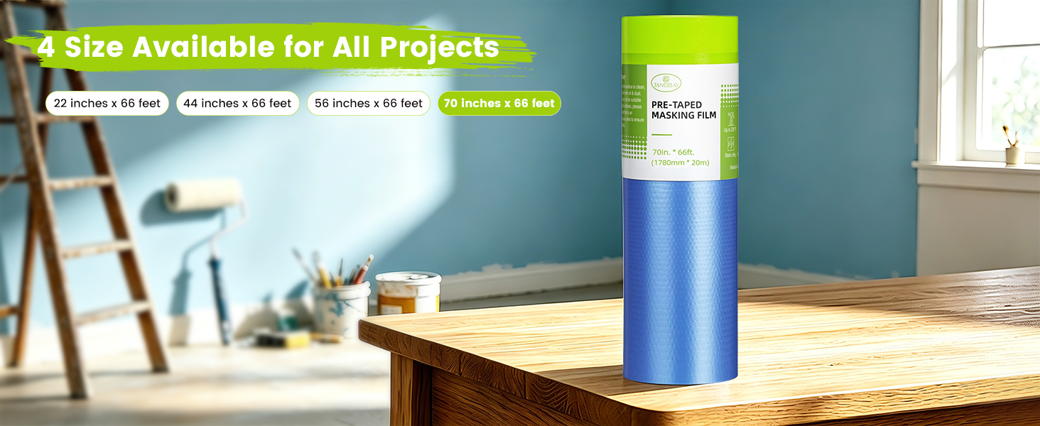 70" x 66' pre taped paint drop cloth for large area one-piece seamless covering