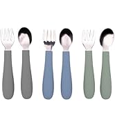 WeeSprout Toddler Utensils, 3 Forks & 3 Spoons, 18/8 Stainless Steel & Food Grade Silicone, Thick...