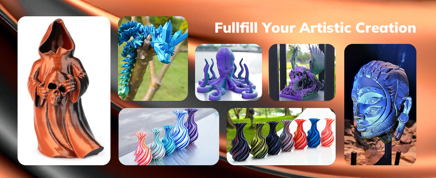 AMOLEN Silk PLA 3D Printer Filament, Dual Color PLA 1.75mm Shiny Color Change Filament