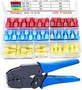 Twidec/Ratchet Crimp Pliers and 100PCS Nylon Spade Connectors Kit 22-10 Gauge Quick Disconnect Fu...