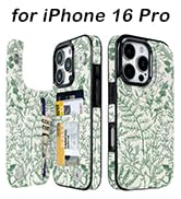 iphone 16 pro flip wallet green floral case