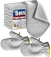 5 Pcs New Upgrade Steel Wire Dishcloth, Multipurpose Triple-Layer Wire Dishwashing Rags with 2 Gl...