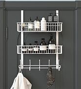 Aimeaihe Over The Door Hooks, Door Hanger Towel Rack with 5 Coat Hooks & 2 Mesh Basket, Over Door...