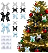 TIMESEEK Satin Ribbon Twist Tie Bows (3.3", 60pcs), Black/White/Blue Elegant Bulk Gift Wrapping B...