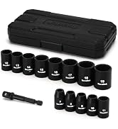 TecoTek 14 Pieces 3/8-Inch Drive Shallow 12-Point Metric Impact Socket Set, CR-V, 7mm to 19mm, 1/...