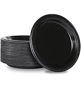 Laojbaba Disposable Black Plastic Plates 7inch Party Dinner Plates 100 Count Dessert Plates for P...