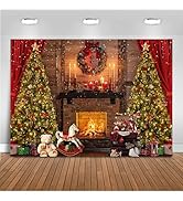 Mocsicka Christmas Backdrops for Photography Vintage Christmas Fireplace Xmas Tree Toy Bear Merrt...