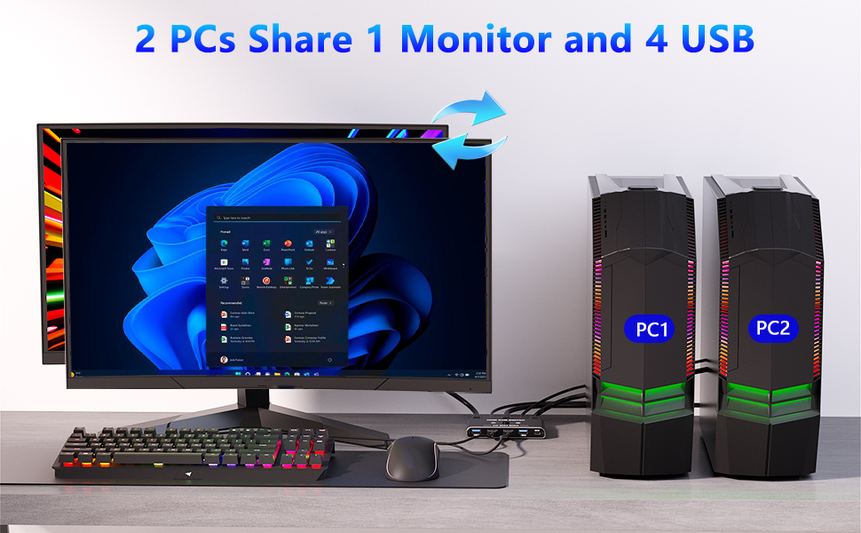 KVM Switch 1 Monitors 2 Computers