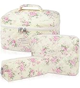 Makeup Bag Set, Quilted Makeup Bag, Large Floral Cosmetic Bag for Women, Cute Cotton Makeup Bags,...