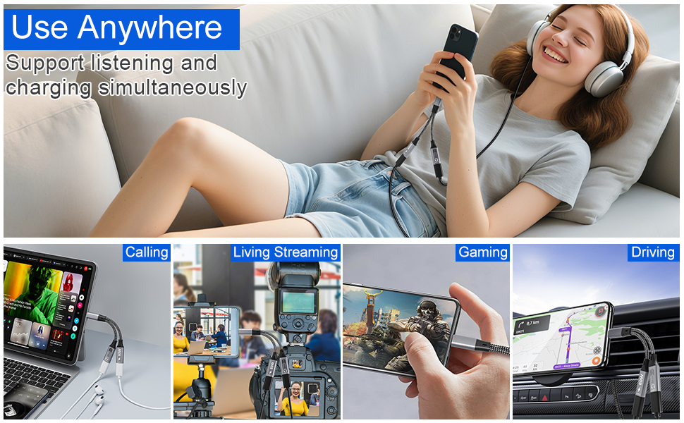 dual usb c headphone and charger adapter for iphone