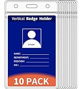 Vertical ID Badge Holders, 10 Pack, Clear Plastic Work Card Sleeve, Name Tag Holder Cover with Wa...