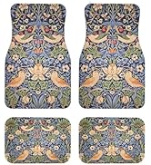 Artistic Fabric Car Floor Mats-Non-Slip Rubber Backing,William Morris,Front (26.8x17.3in) & Rear ...
