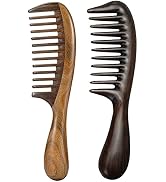 Louise Maelys 2pcs Wooden Wide Tooth Comb for Curly Thick Hair Anti-Static Black & Green Sandalwo...