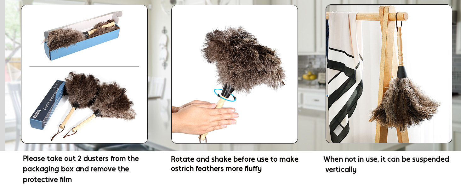 Rotate and shake before use to make ostrich feathers more fluffy