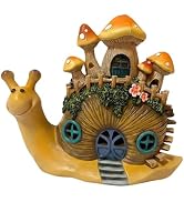 ASAMASA Solar Snail Fairy House Garden Figurine Lights, Hand-Painted Resin Mushroom Cottage Outdo...