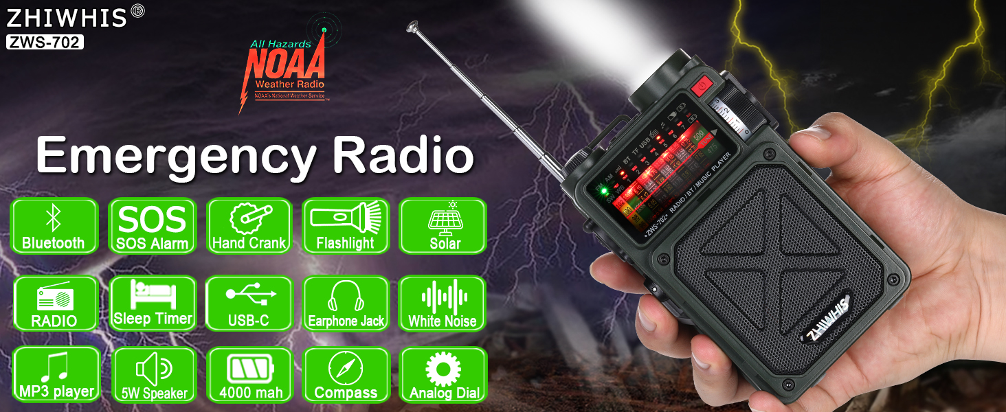 Emergency Radio Shortwave Radio, Portable AM FM SW WB Receiver with Bluetooth