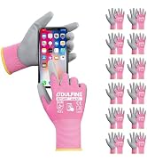 DULFINE Touchscreen Work Gloves for Women 12 Pairs, PU Coated | Two Fingers Touchscreen, Bulk Pac...