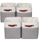 Univivi 10.5 Inch Fabric Cube Bins 4 Pack Storage Baskets with PU Handles for Home Closet Nursery...