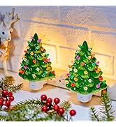 Brightown Ceramic Christmas Tree Night Light - 2 Pack 6" Christmas Decorative Ceramic Tree with O...