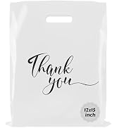 Rainbows & Lilies 100 Thank You Bags,12x15 Plastic Bags with Handles, Shopping Bags for Small Bus...