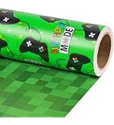 RUSPEPA Reversible Birthday Gaming Wrapping Paper Roll, Mini Roll, Green Game Controller and Pixe...