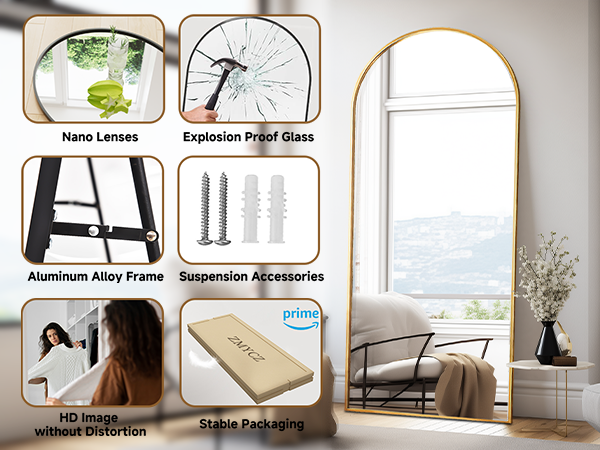 Gold full floor mirror material, mirror, mounting accessories, packaging