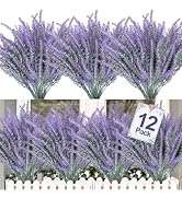 TURNMEON 12 Bundles Artificial Lavender Flowers Fake Flowers Artificial Plants Outdoor UV Resista...