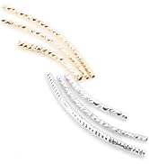 BEADNOVA 30pcs Silver and 14k Gold Plated Twist Curved Long Noodle Tube Beads for Jewelry Making ...