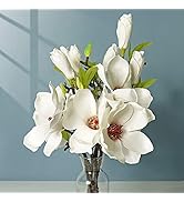 LIUCOGXI 6 Pcs White Silk Artificial Magnolia Flowers Decoration Bouquet with Long Stem for Home ...