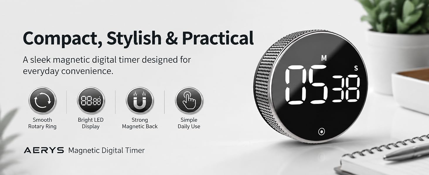 digital kitchen timer, countdown timer, magnetic kitchen timer, digital countdown clock, SPN-RECPP
