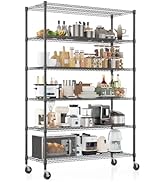 Homdox Heavy Duty Storage Shelves, 6 Tier Wire Shelving Unit with Wheels, Commercial Adjustable M...
