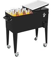 80 Quart Outdoor Cooler Cart Rolling Ice Cooler Ice Chest with Wheels Side Handles Bottle Opener ...