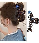 1PCS Fishbone Hair Claw Clips Blue Brown Amber Color Strong Hold Hair Clips for Women Elegant Hai...