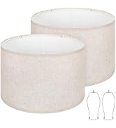 Beige Large Drum Lamp Shades Set of 2, 17" Top x17" Bottom x 12" High | Natural Linen Lampshades ...