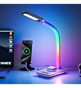 WILIT LED Desk Lamp with Wireless Charger, RGB Color Changing Gaming Lamp with USB Charging Port,...