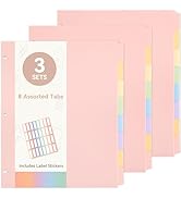 SortRax 24 Plastic Binder Dividers with 8 Tabs – 3 Sets of Pastel Dividers for 3 Ring Binder, wit...