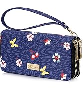 KAMO Wallet for Women Zip Around Phone Wallet Wristlet Travel Long Purse for Women Lady Girl