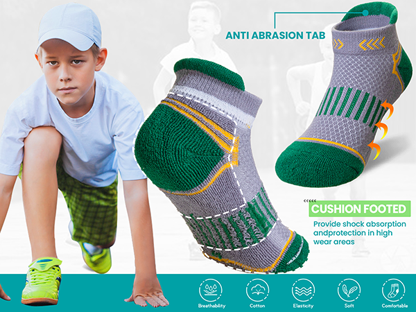 Eyean Kids Athletic Half Cushioned Ankle Socks Boys Girls Cotton Sport Low Cut Socks 6 Pairs