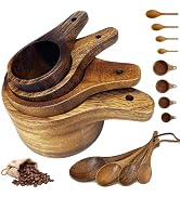 Wooden Measuring Cups and Spoons Set – Solid Acacia Wood, Laser Engraved, Nesting Design, Kitchen...