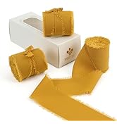 MEEDEE Chiffon Frayed Ribbon 2 Inch Ginger Chiffon Ribbons Fringe Silk Ribbons for Crafts Yellow ...