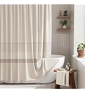 AmazerBath Boho Shower Curtain, Modern Farmhouse Shower Curtain Set with Tassels, Rustic Faux Lin...