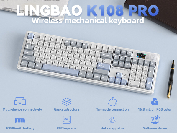 Wireless Gaming Keyboard with Screen & Knob Full Size Hot-swappable Mechanical Keyboard