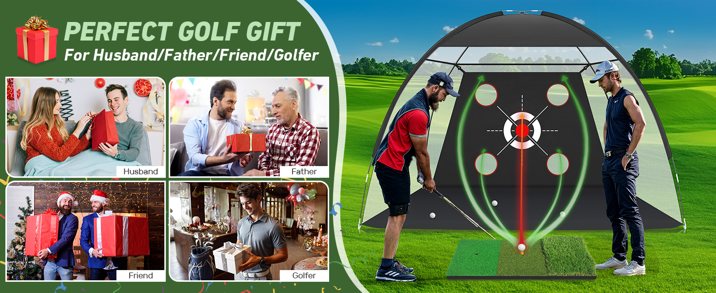 Golf Net, 10x7FT with Golf Practice Mat, Hitting Aid Nets Indoor– Gifts for Men/Dad/Him