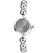 JewelryWe Women's Beaded Bracelet Watch: Adjustable Stainless Steel Bead Band with Rhinestone Dia...