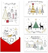 MPFY- Holiday Cards, Christmas Cards, Gold Foil, Pack of 25 with Envelopes, 5 Unique Designs, Chr...