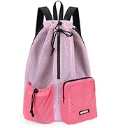 WANDF Swim Bag Mesh Drawstring Backpack with Wet Pocket Beach Bag for Swimming Pool Gym Workout M...