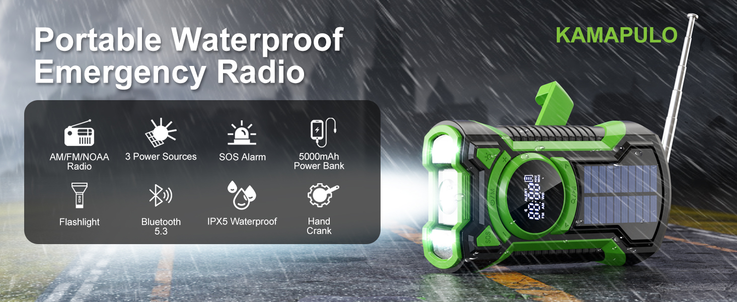 Portable waterproof emergency radio